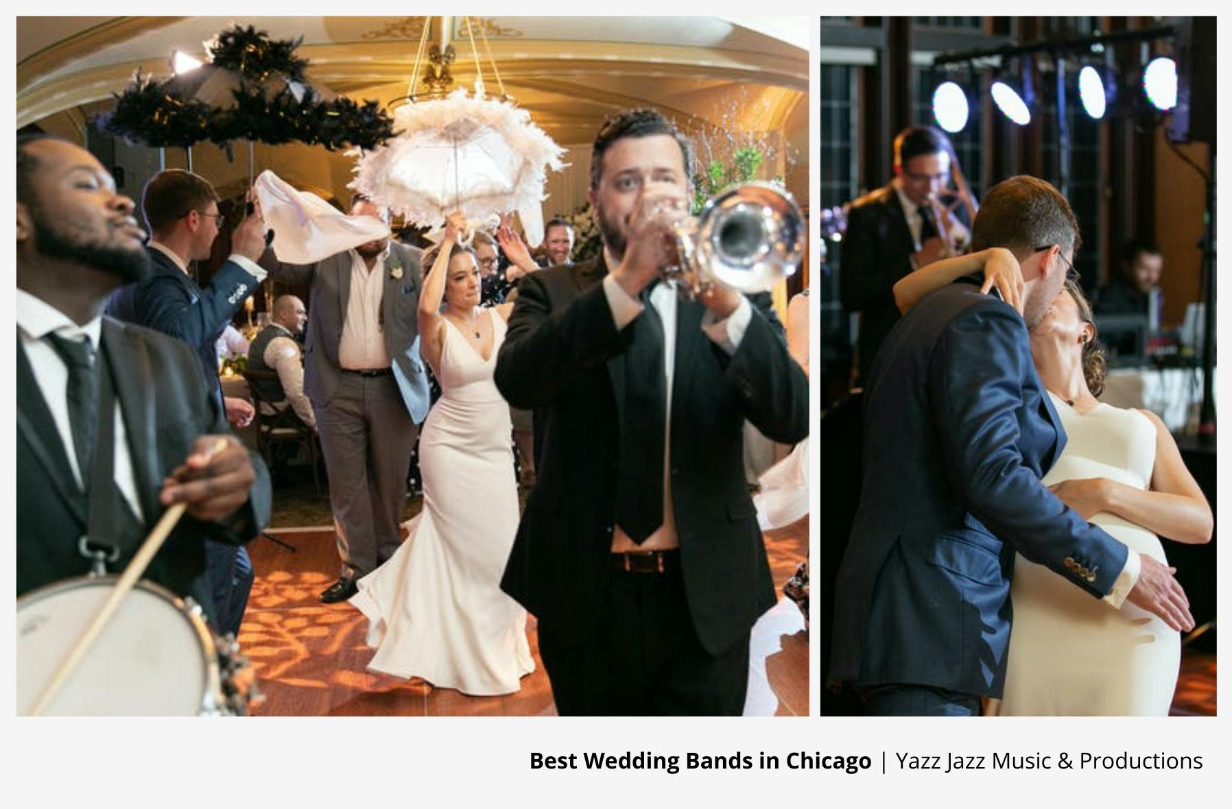 Yazz Jazz Music & Productions Singing and Playing Through the Wedding Guest Crowd at Chicago Wedding With Bride and From Dancing | PartySlate