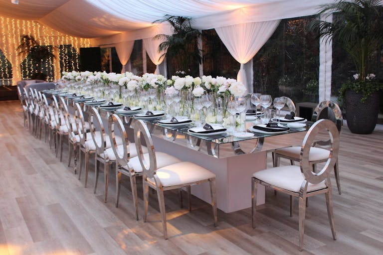 Wetherly Pavilion at Four Seasons Los Angeles at Beverly Hills with White Tablescape | PartySlate