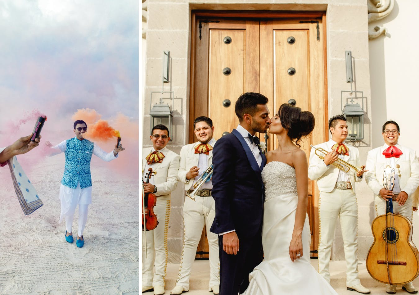 Latin-Indian wedding with colorful smoke bombs and mariachi band | PartySlate