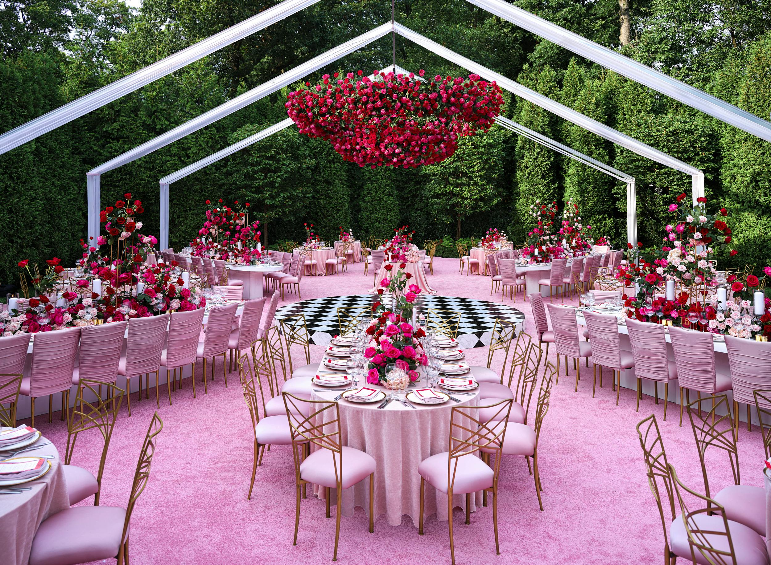 A red and pink color blocked wedding.