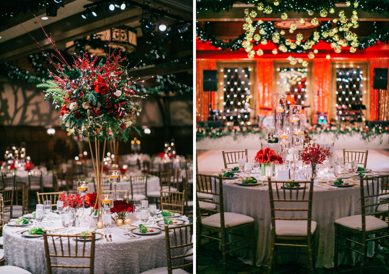 Winter wedding with red and green Christmas-style décor | PartySlate