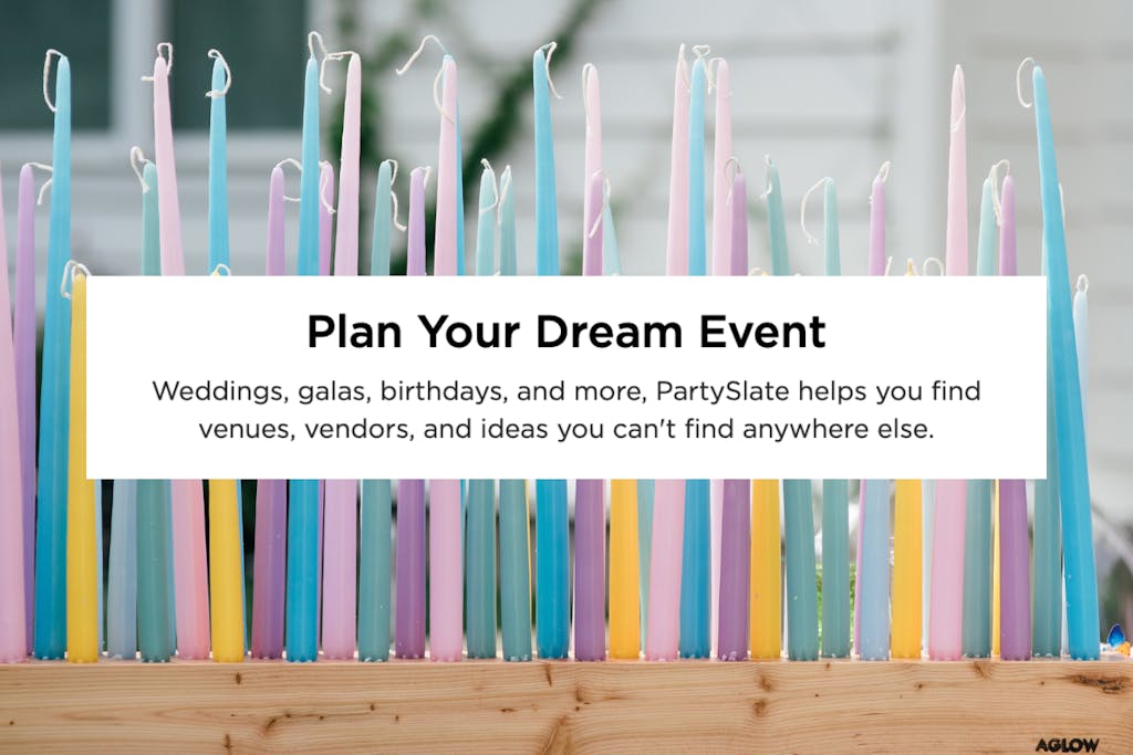 Pastel candle backdrop with instructions on how to use PartySlate to plan your next event | PartySlate
