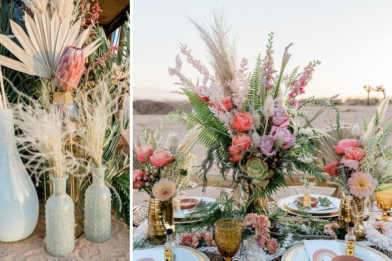Pampass grass table décor at rustic desert wedding | PartySlate