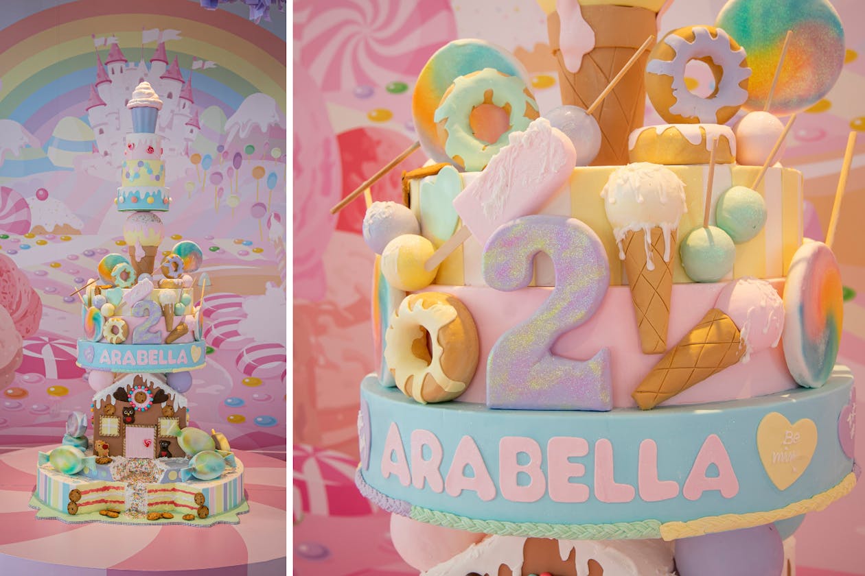 Candy Land 2nd birthday party cake with cake tiers representing differeent candy lands places | PartySlate