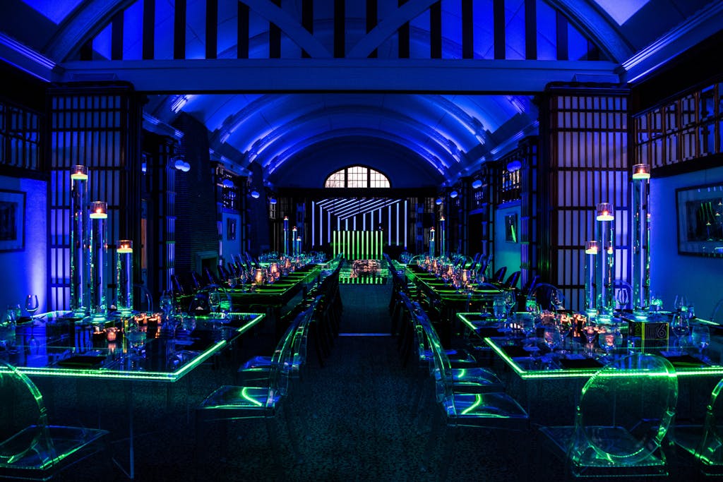 Neon retro bar mitzvah party in blue and green | PartySlate