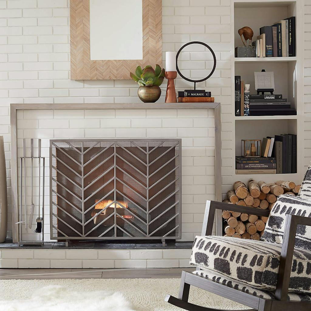 Crate & Barrel Chevron Fireplace Screen In A Home | PartySlate