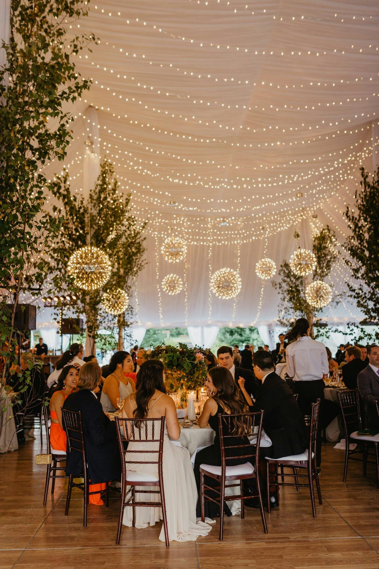 Topnotch Resort Outdoor Wedding Venue with String Lights and White Tent| PartySlate