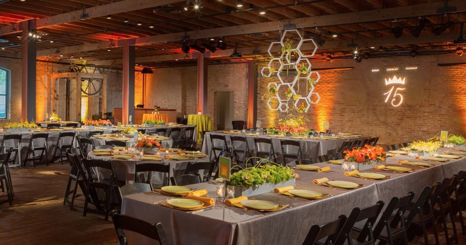 Neon quince with geometric décor | PartySlate