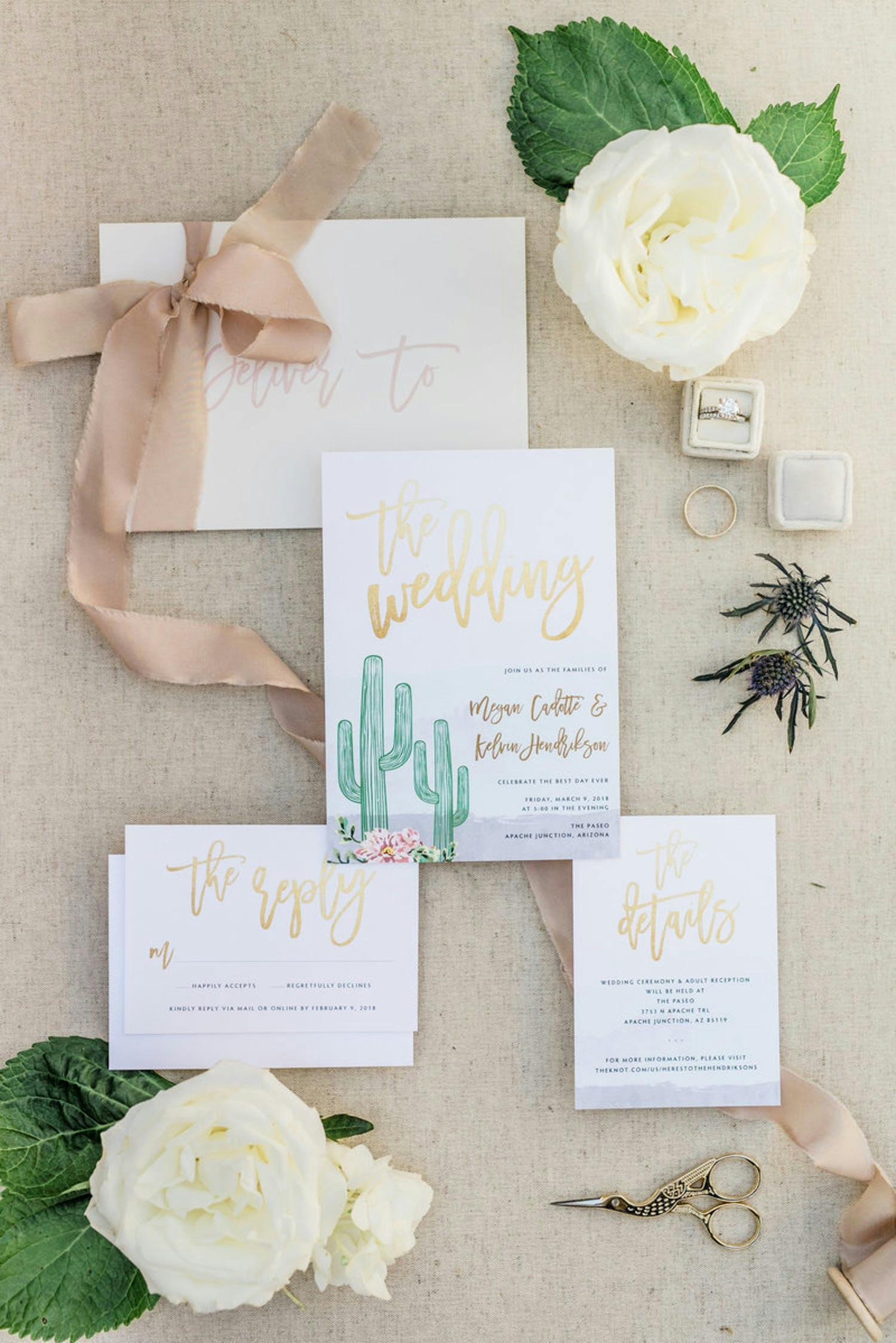 Wedding invitation suite with cacti designs | PartySlate