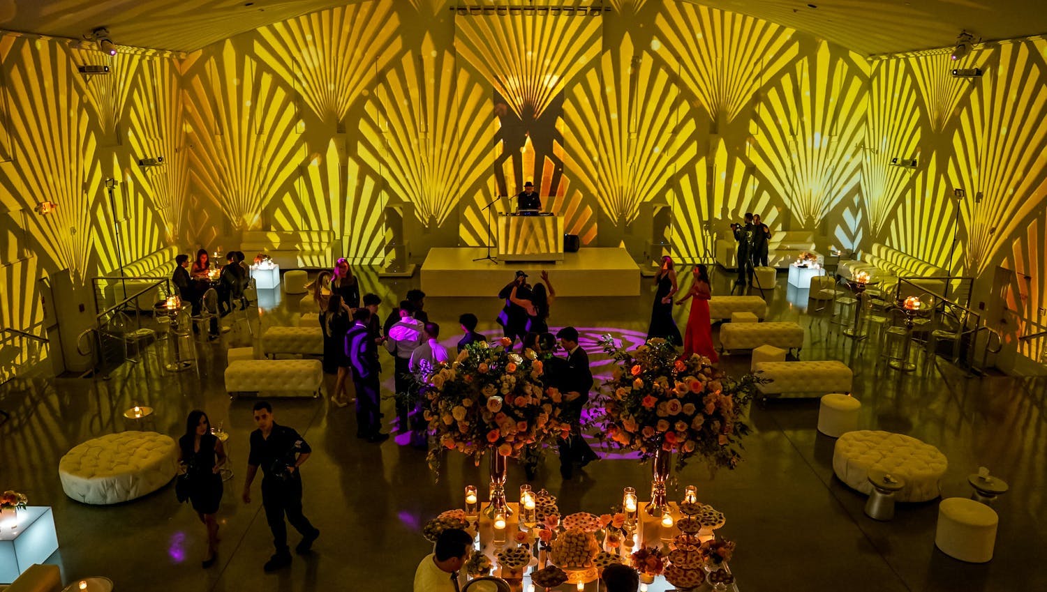 Art Deco quinceanera with gold projection lighting | PartySlate