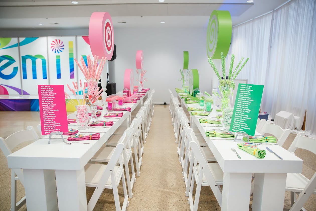 Candy theme bat mitzvah party with lollipop centerpieces | PartySlate