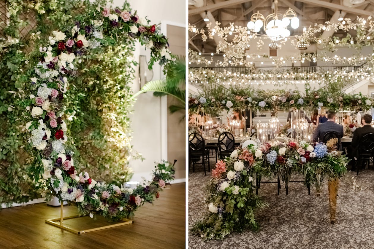 Wedding with celestial décor and florals with star lanterns on tables | PartySlate