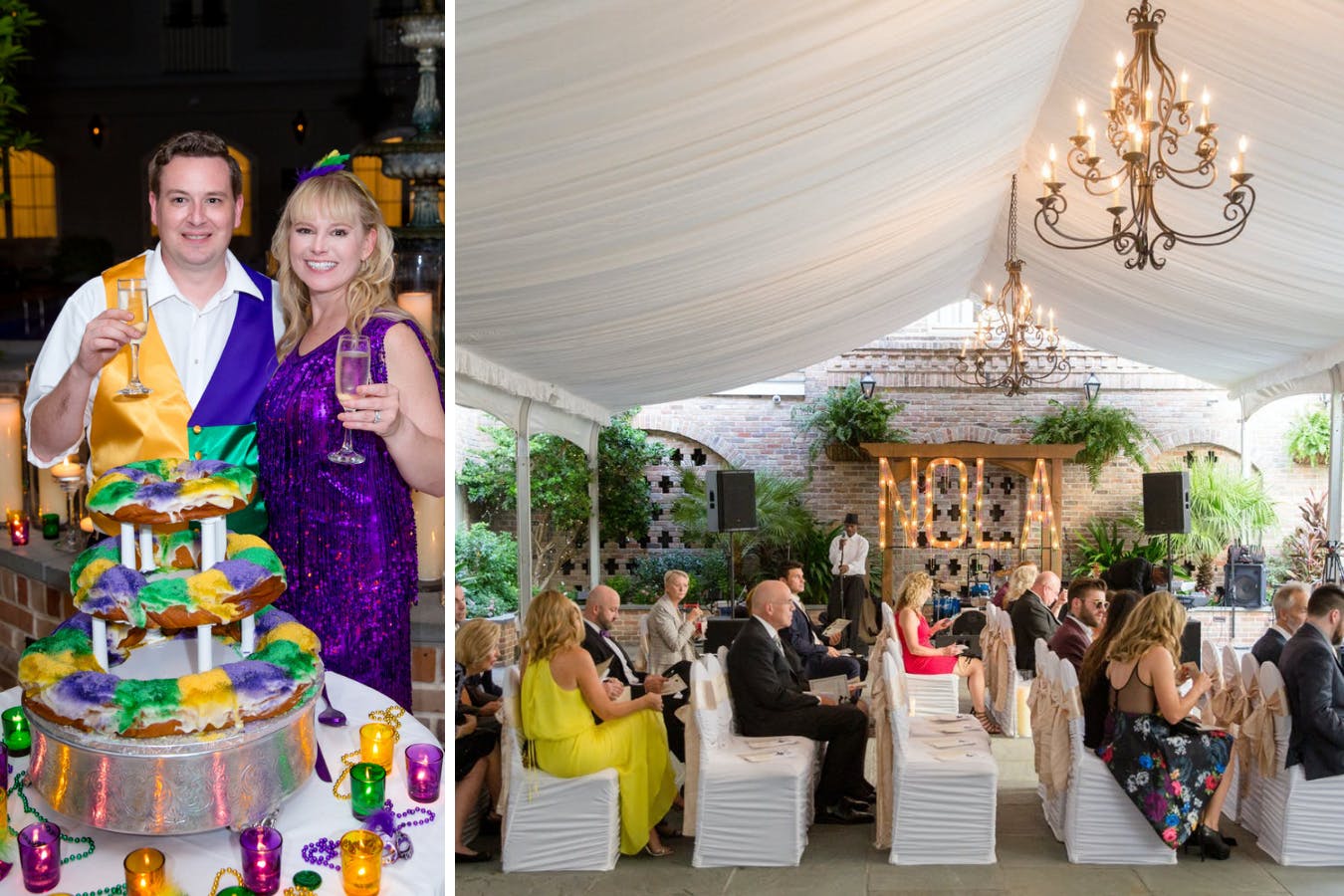 Mardi Gras themed wedding with King Cake | PartySlate