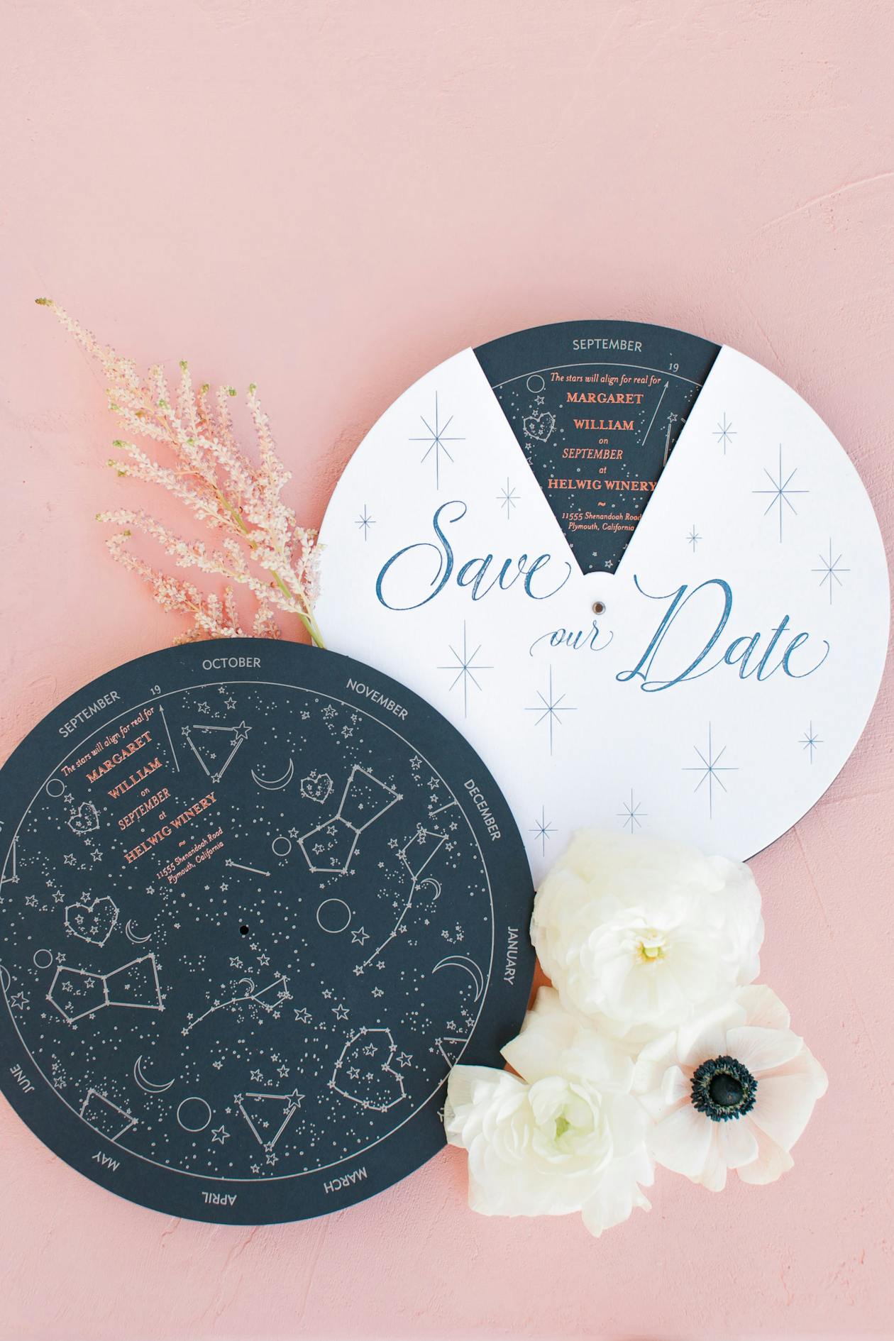 Astrological Wedding Save The Date and Invitation Circular Stationary | PartySlate