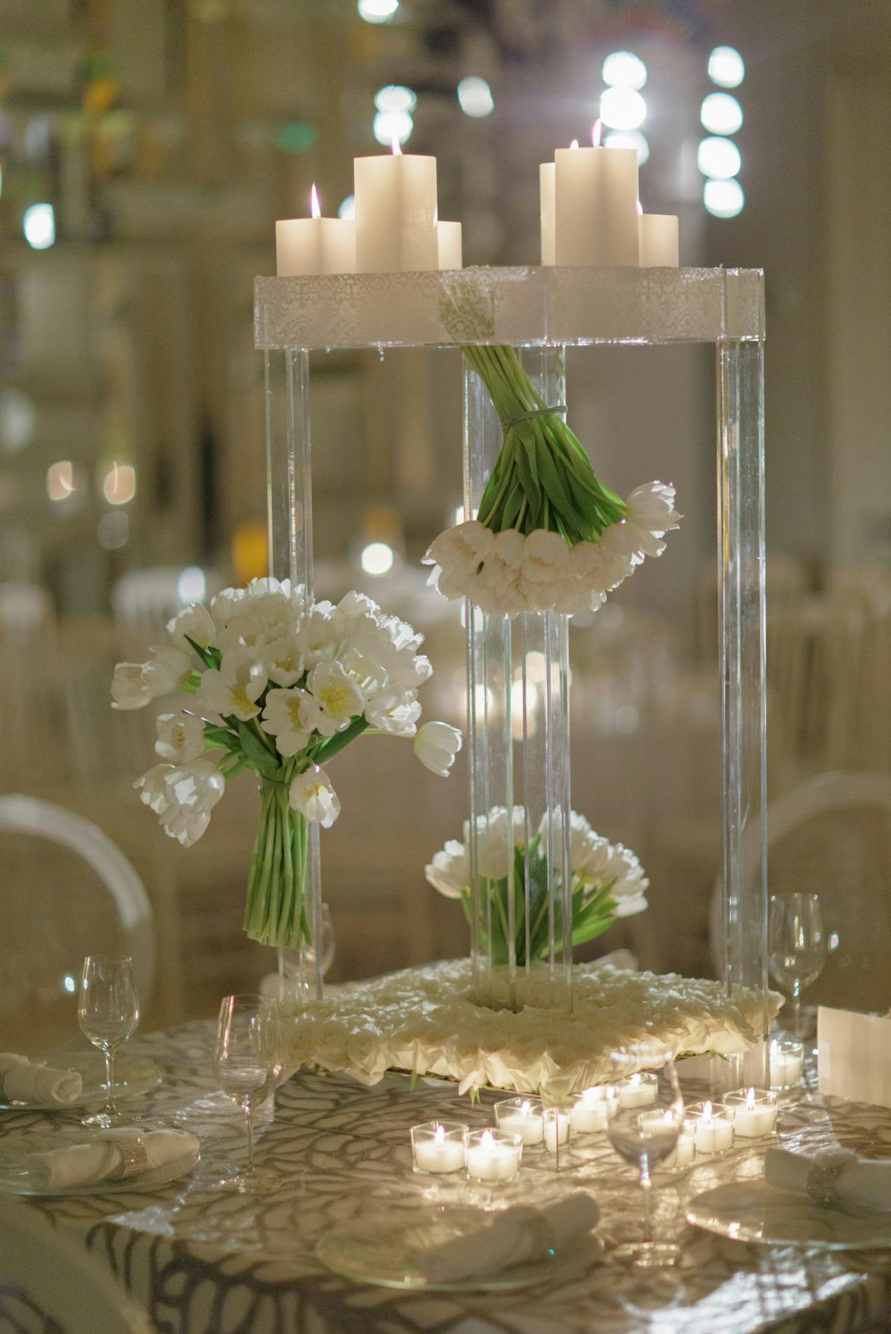 With Tulips Hanging Spring Centerpiece With Candles | PartySlate