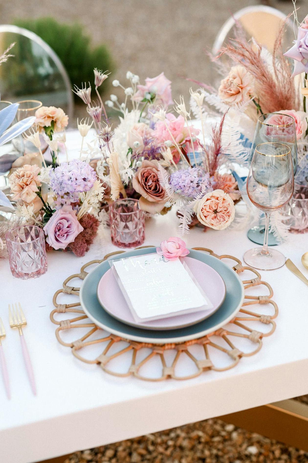 Whimsical desert wedding tablescape | PartySlate