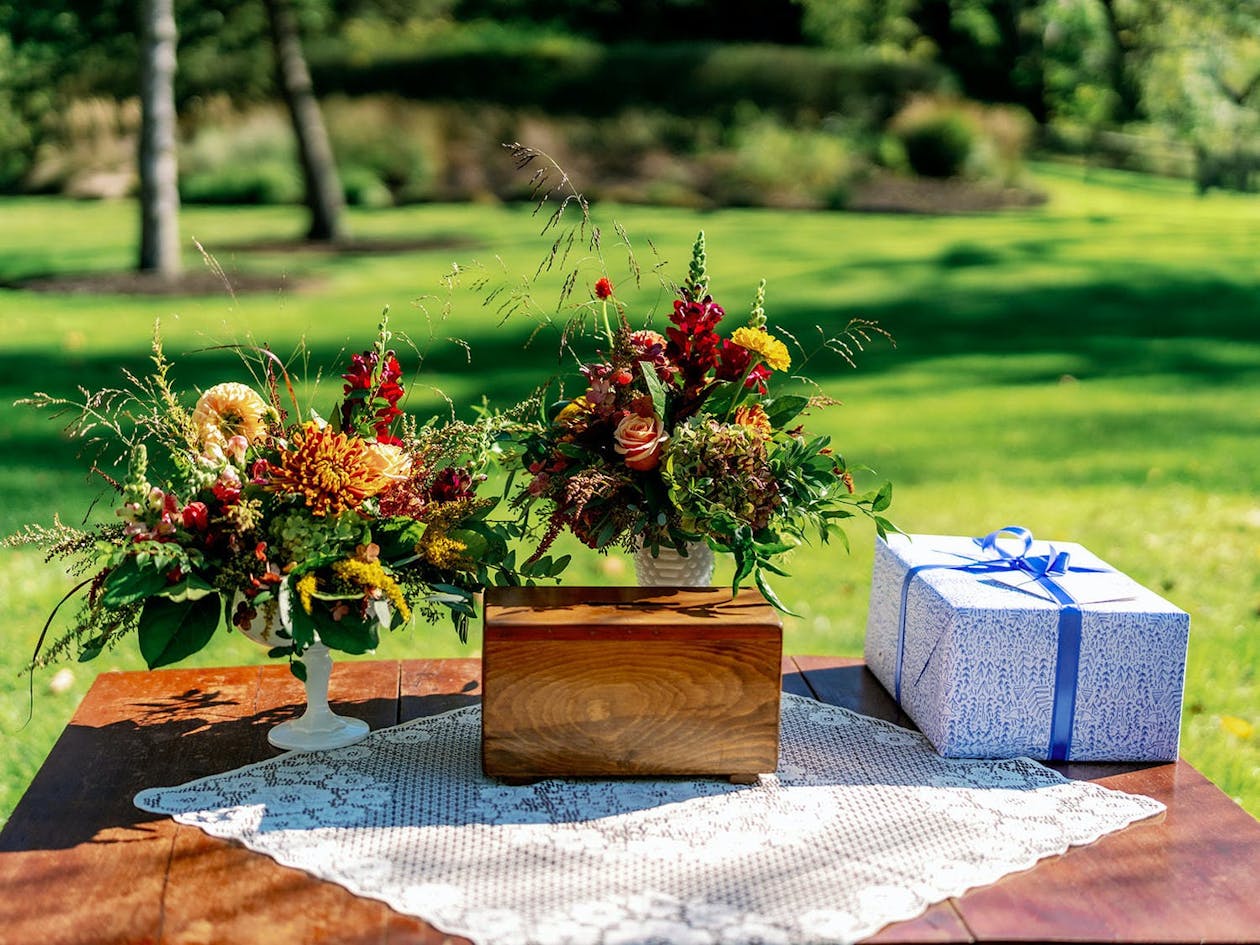 Intimate fall vintage wedding table with doily | PartySlate