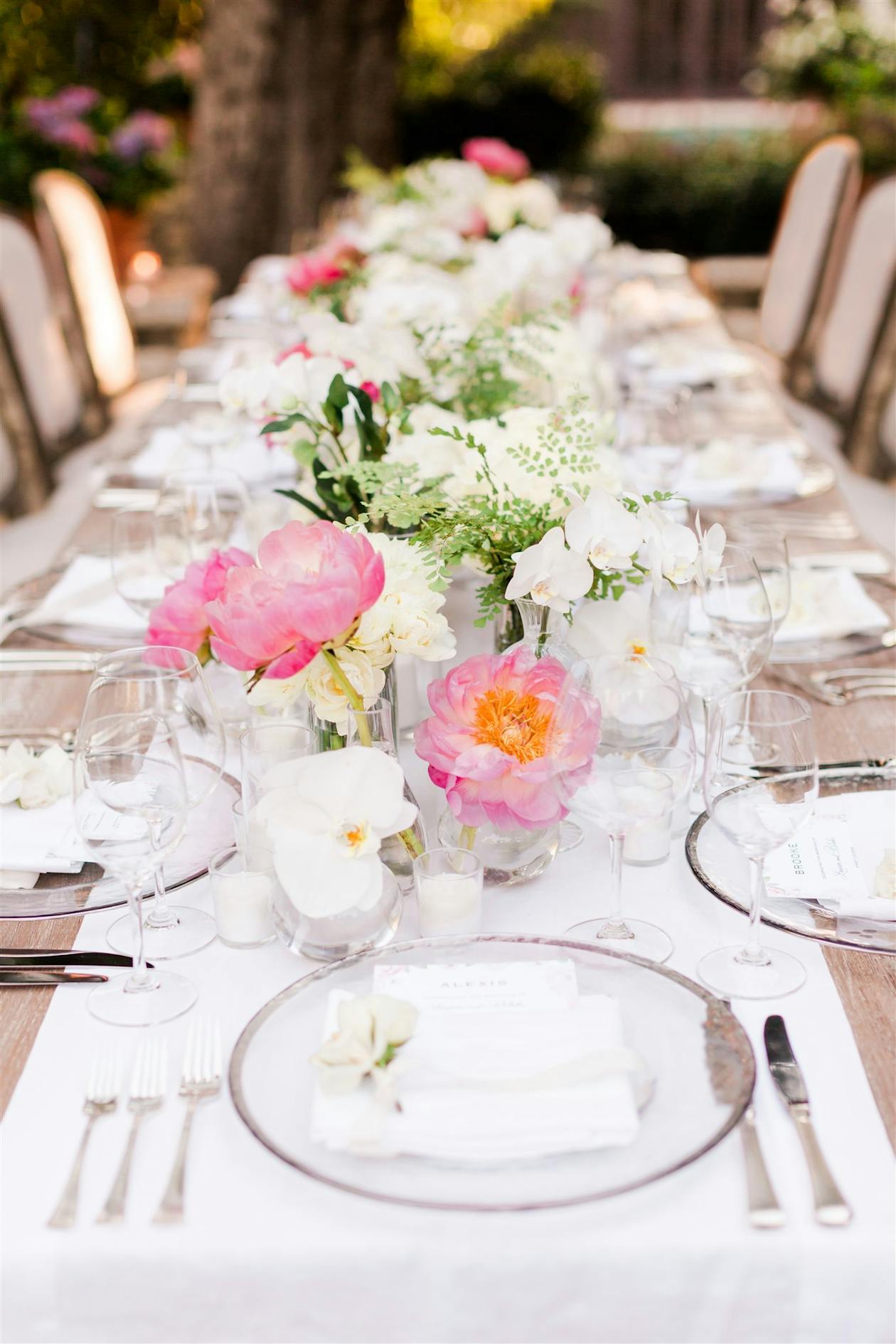Spring Wedding Centerpiece With Pink Florals and White Roses | PartySlate