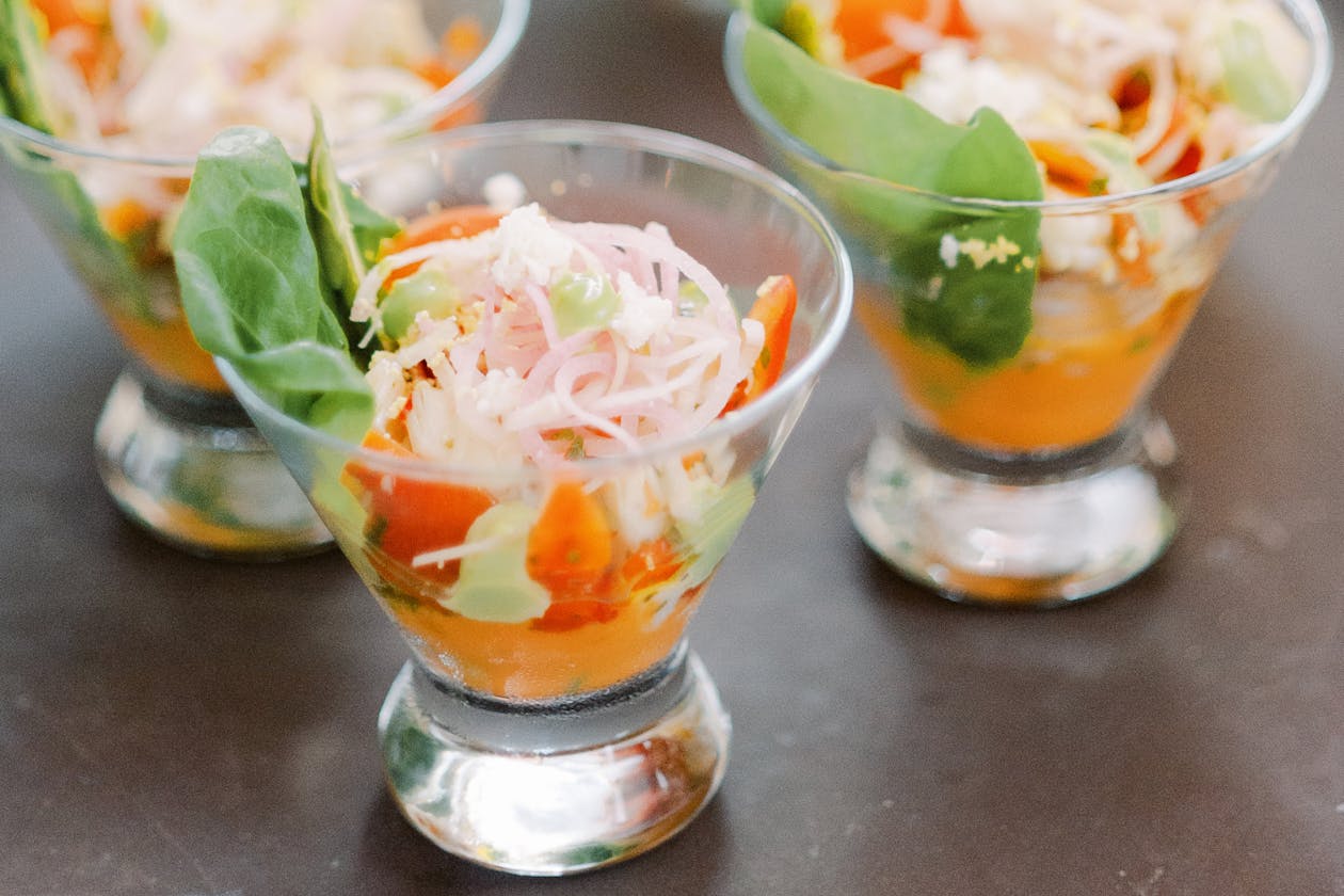 Fresh veggie catering cups with rice noodles | PartySlate