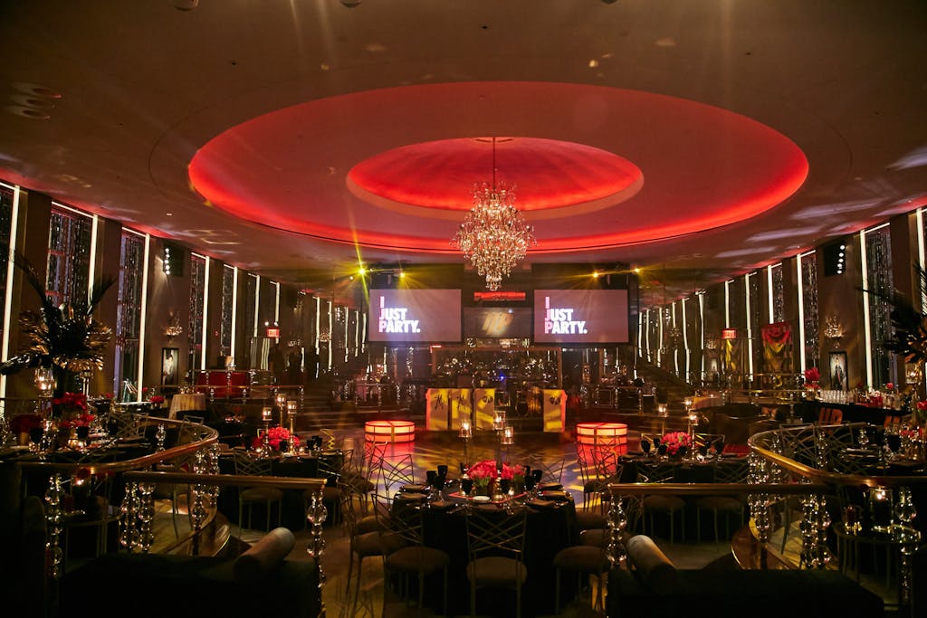 Bar Mitzvah with red uplighting at The Rainbow Room in New York City | PartySlate
