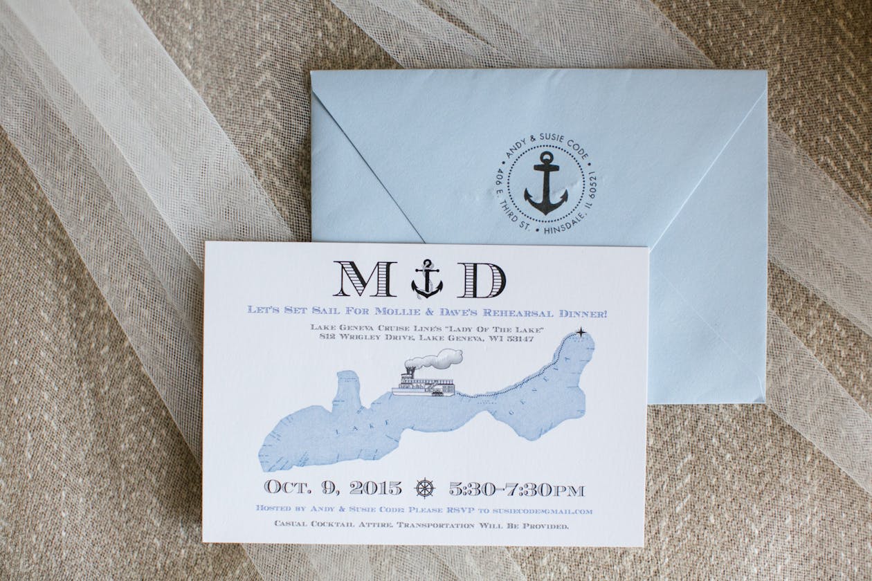 Blue and white nautical wedding invitation suite | PartySlate