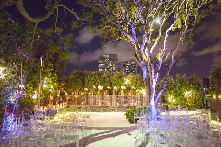 Miami Design District rooftop garden wedding venue at night | PartySlate