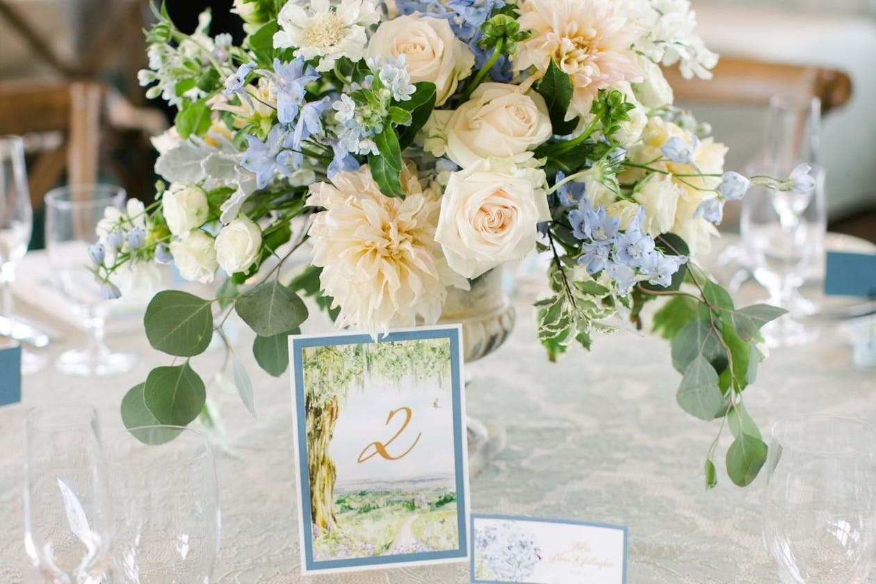 Blue and beach floral centerpiece | PartySlate