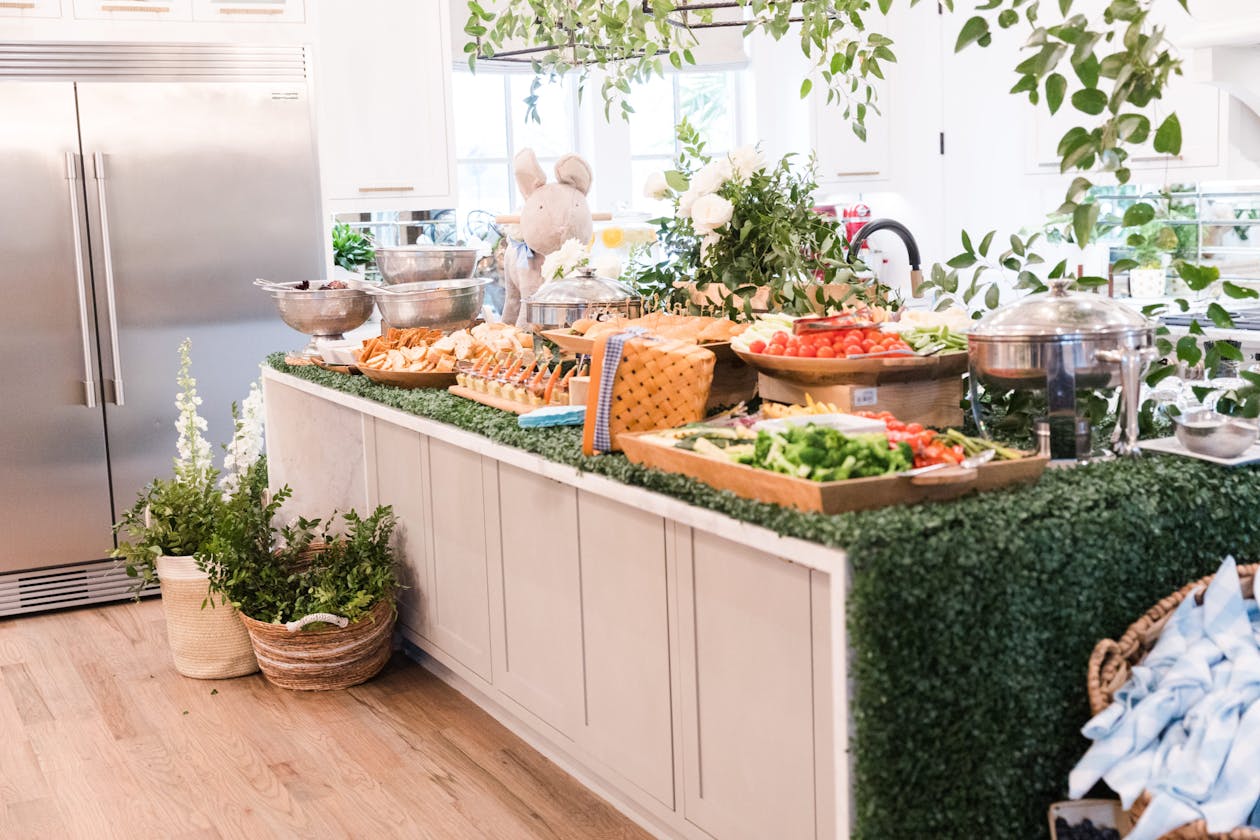 buffet line of baby shower food at private residence | PartySlate