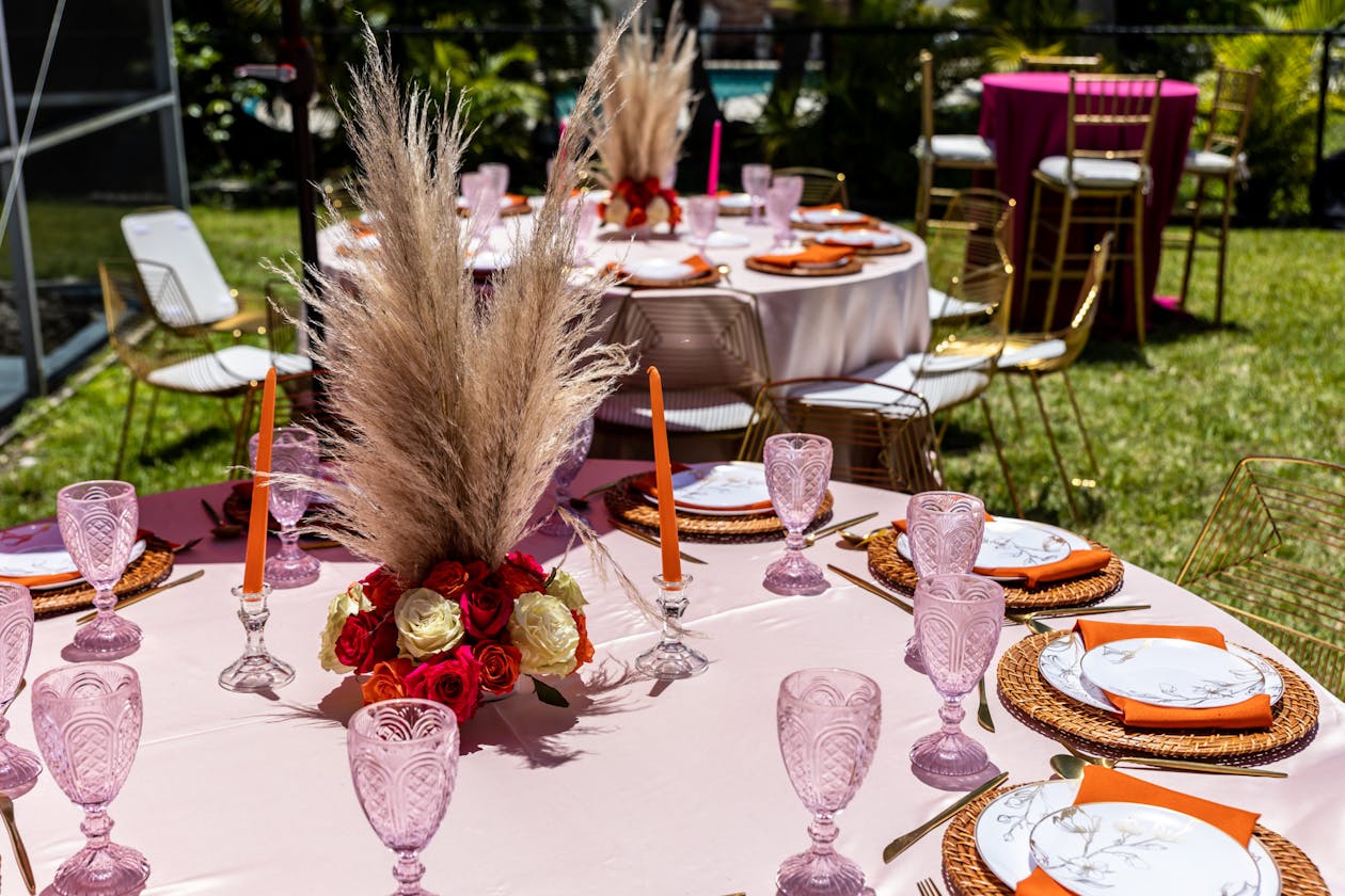 Baby shower with pampas grass centerpiece | PartySlate