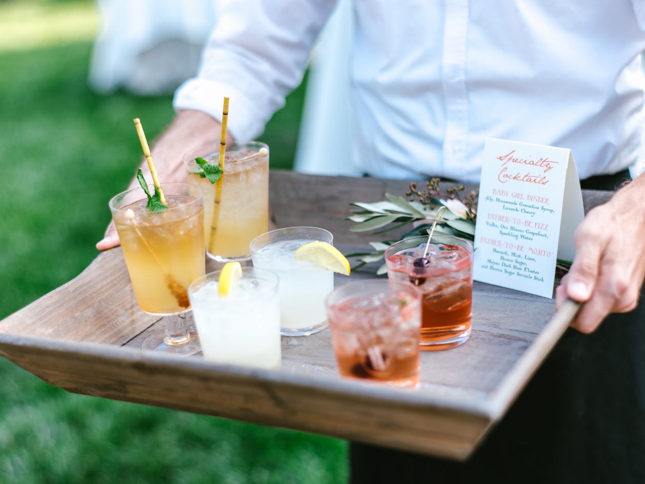 three different types of cocktails on a serving platter at a baby shower | PartySlate