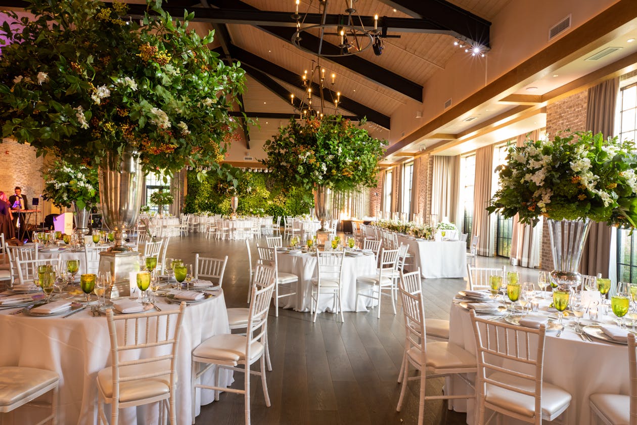 Summer wedding with tree top centerpieces | PartySlate