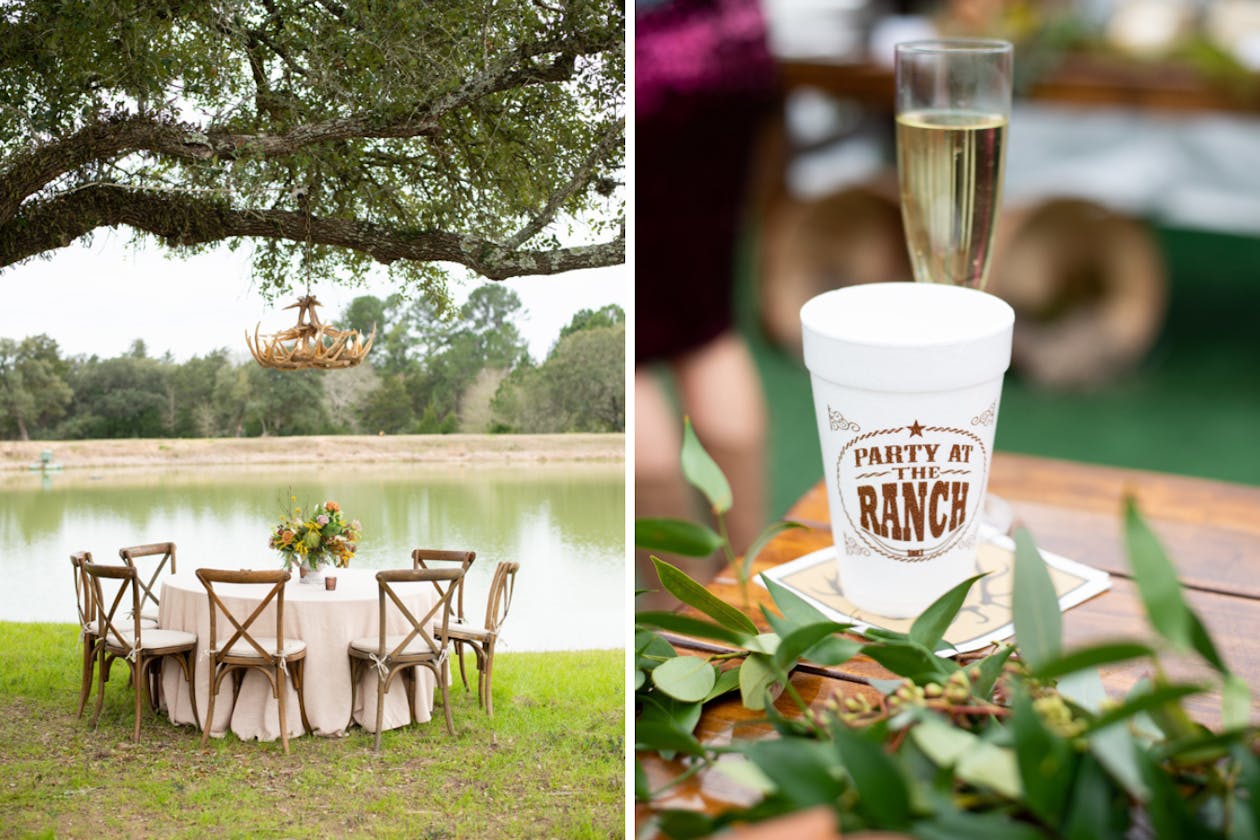 rustic outdoor engagement party theme with themed décor and tablescapes | PartySlate