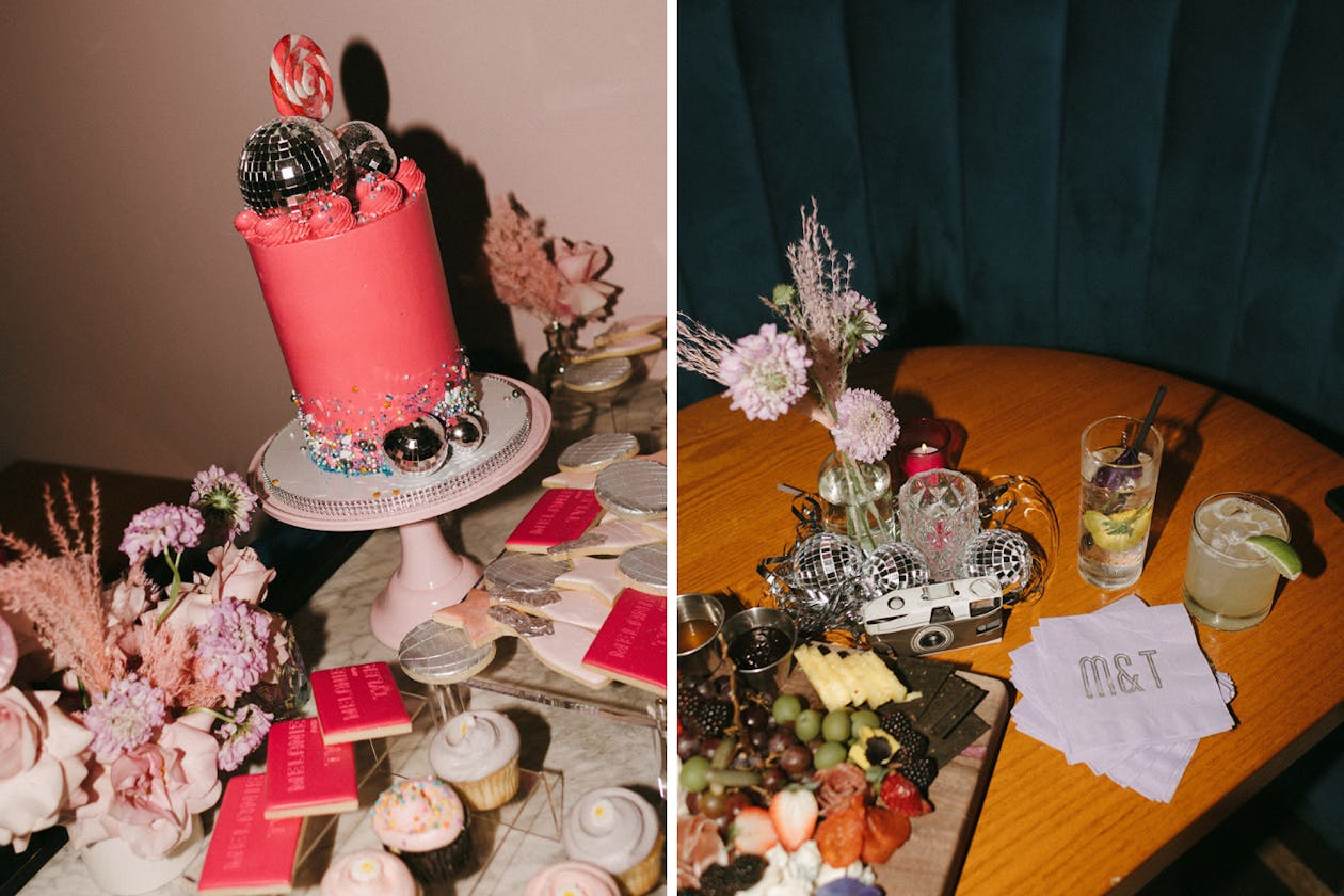 disco themed engagement party with themed food and cake | PartySlate