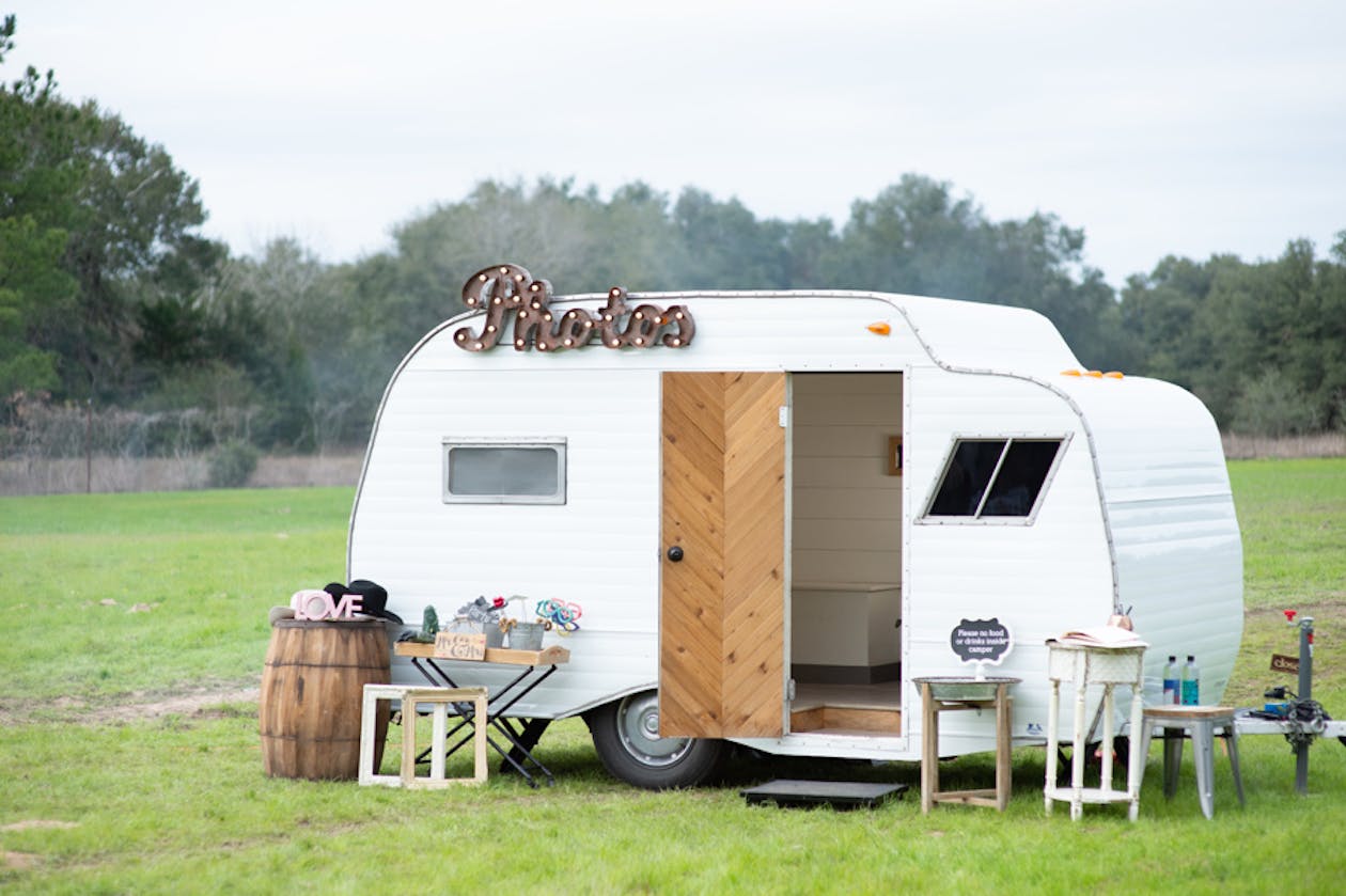 country chic engagement party with outdoor portable photo booth | PartySlate