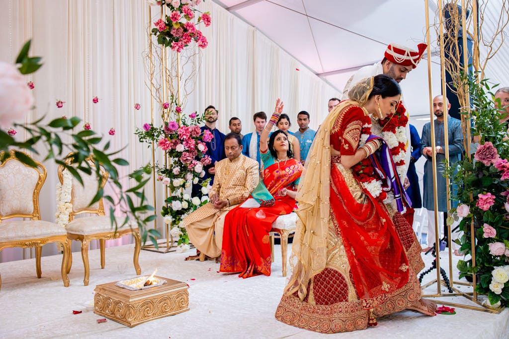 During the Saptapadi in South India, the couple take 7 steps together to signify their 7 vows.
