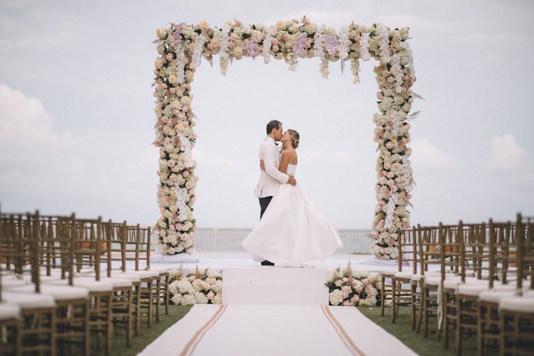 Tropical Pink and White Wedding at Eau Palm Beach in Palm Beach, Florida | PartySlate