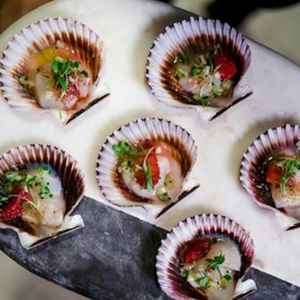 Muscles served on mini seashells for unique corporate catering idea | PartySlate