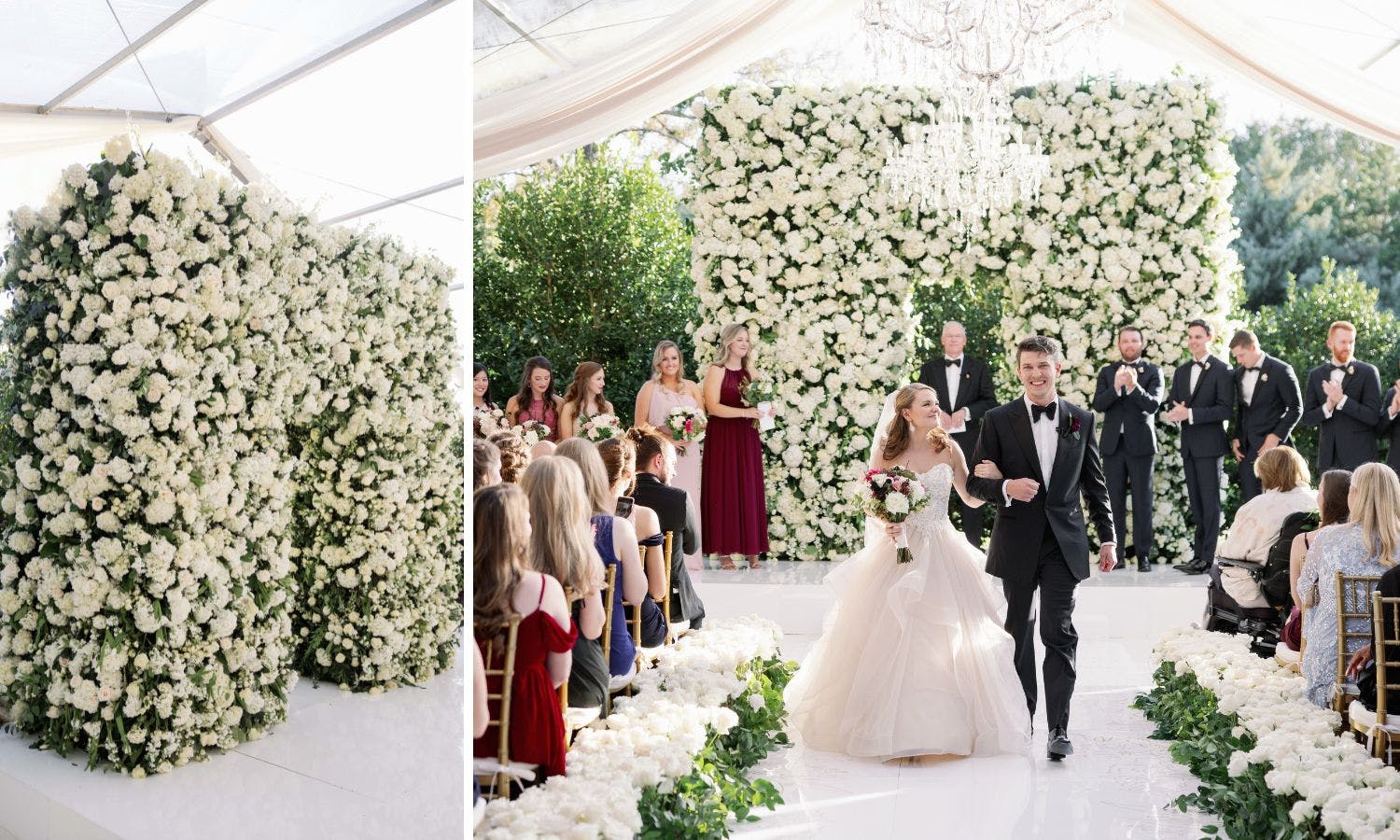 Thick white floral wedding arch for wedding trends 2023 | PartySlate