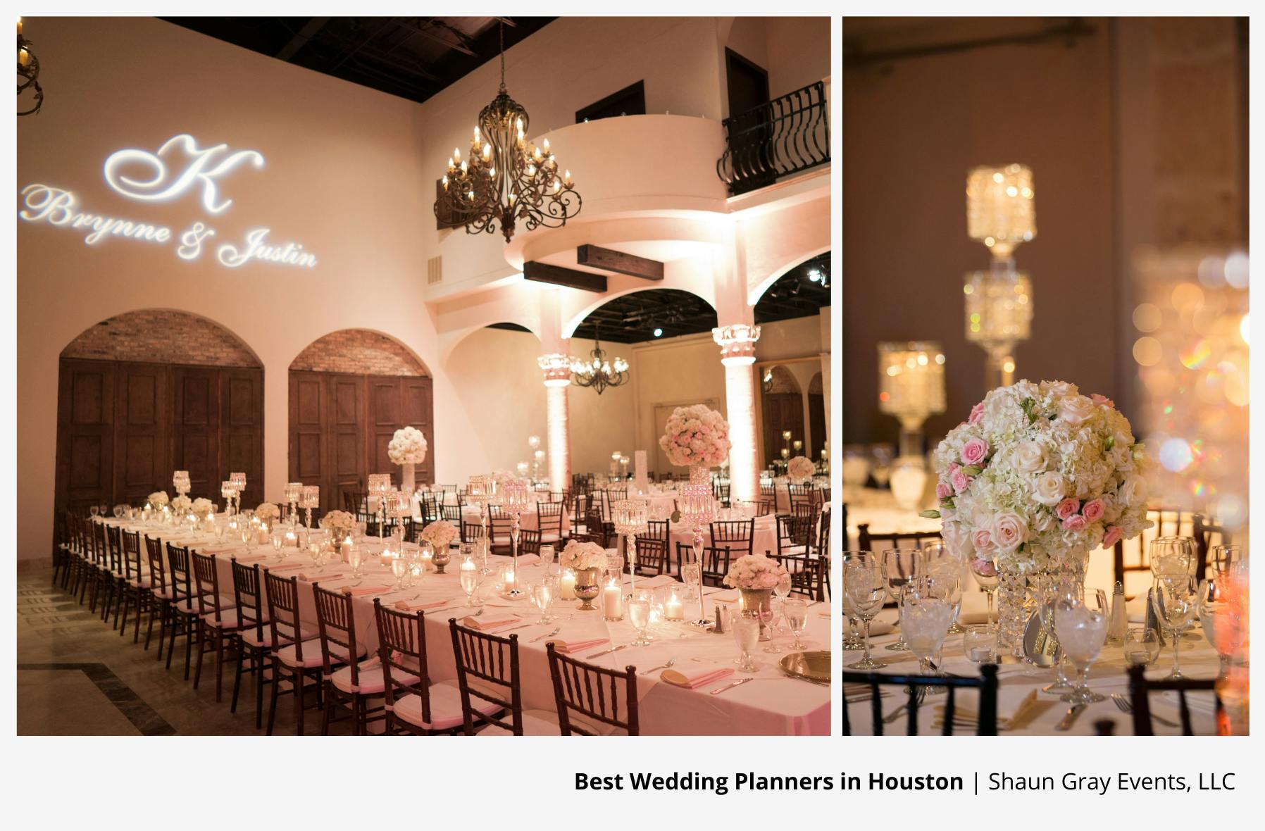 Illuminated wedding logo on the reception walls