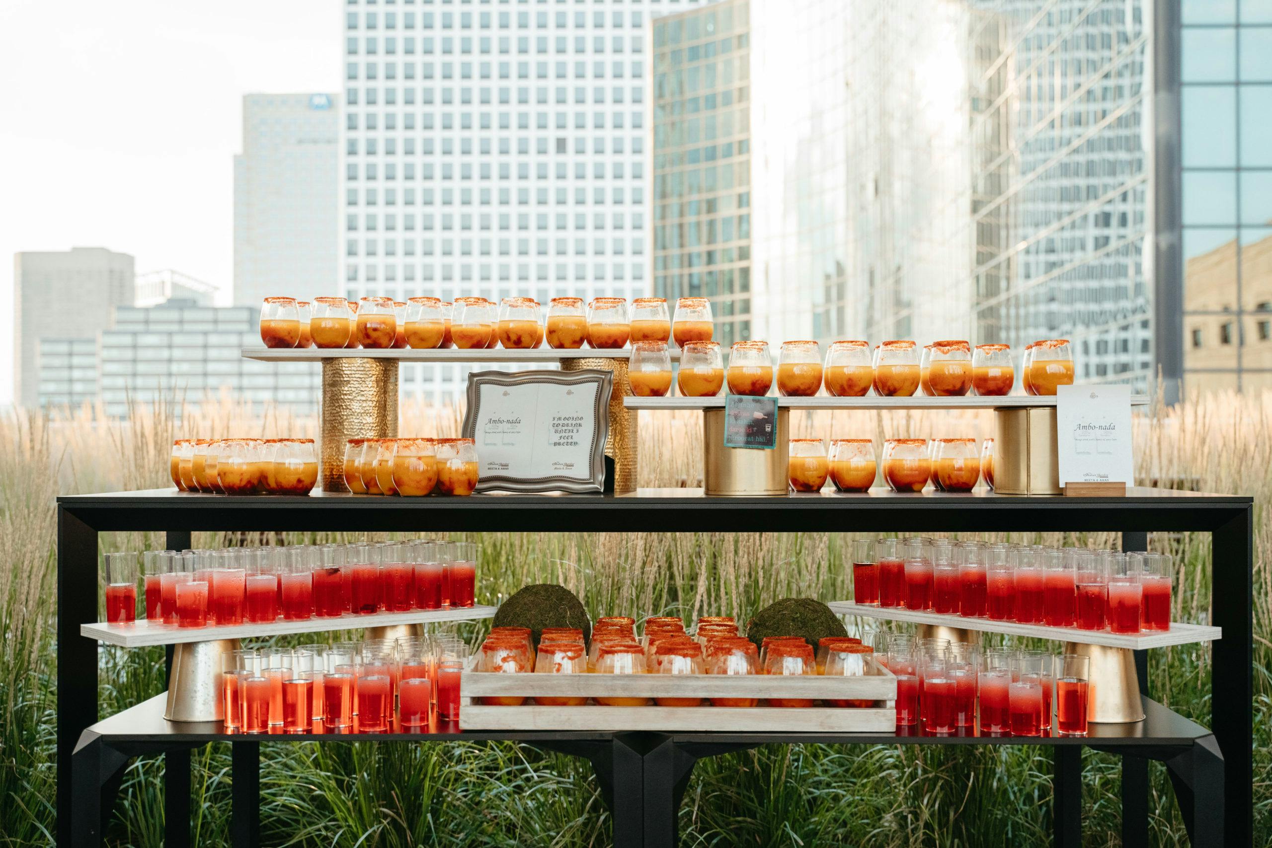 South Asian rooftop reception with featured Ambo-nada self-serve station | PartySlate
