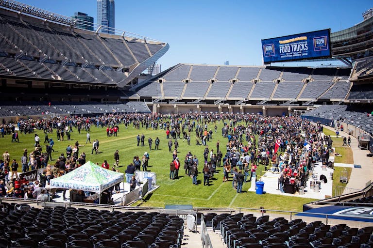 Outdoor corporate event on The Field at Soldier Field in Chicago.