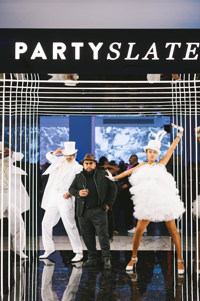 Entertainers posing at a party