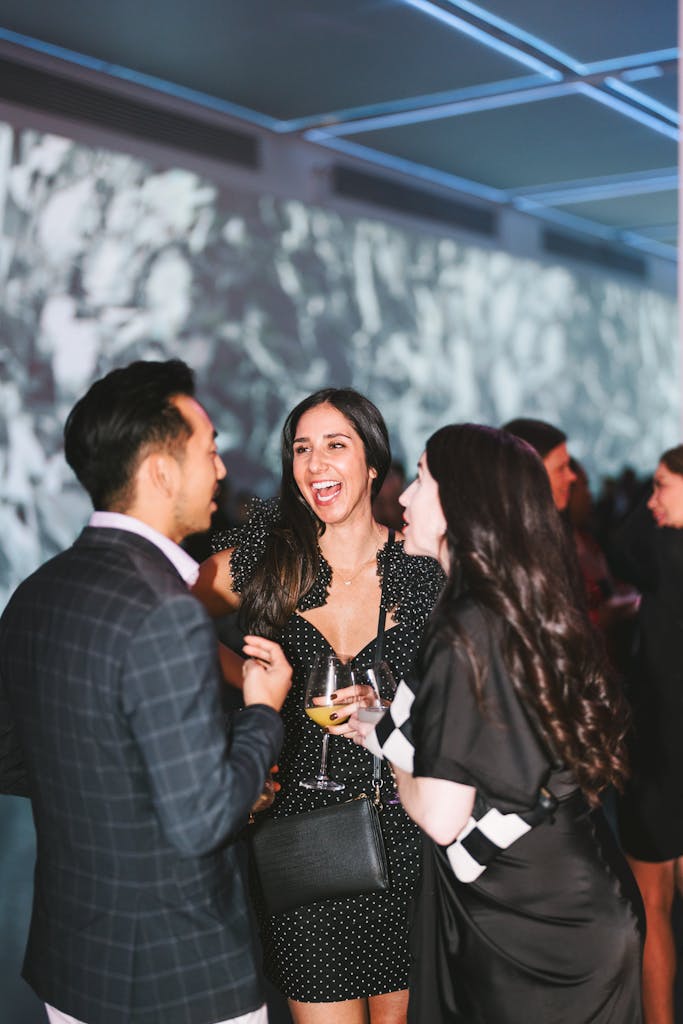 Guests laughing at a party