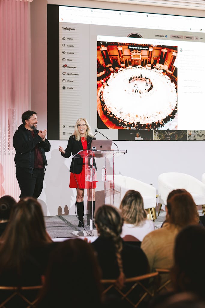 Julie Novack presenting at a PartySlate panel event